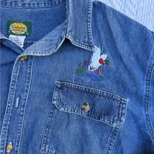 Cabela's VTG blue Denim Shirt with Embroidered Duck 100% cotton size XL